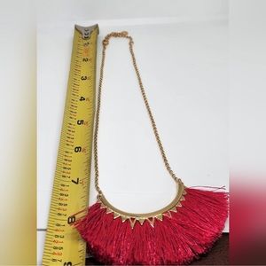 Stella.Pink fringe gold necklace